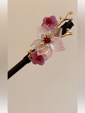 Pink Floral Crystal Hair Stick for Women